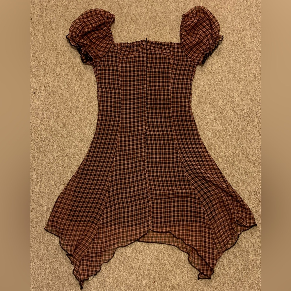 Cider Asymmetrical Plaid Dress with Puff Sleeves - Picture 3 of 3